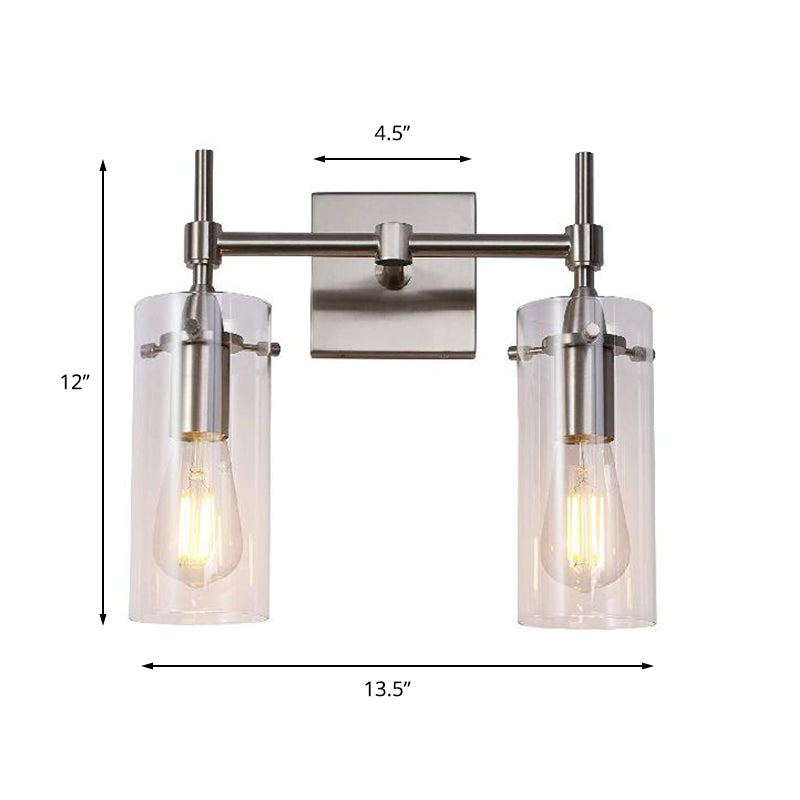 Sikunuo | Chrome/Nickel Cylinder Shade Wall Lighting Modern Clear Glass 2-Light Dining Room Wall Lamp