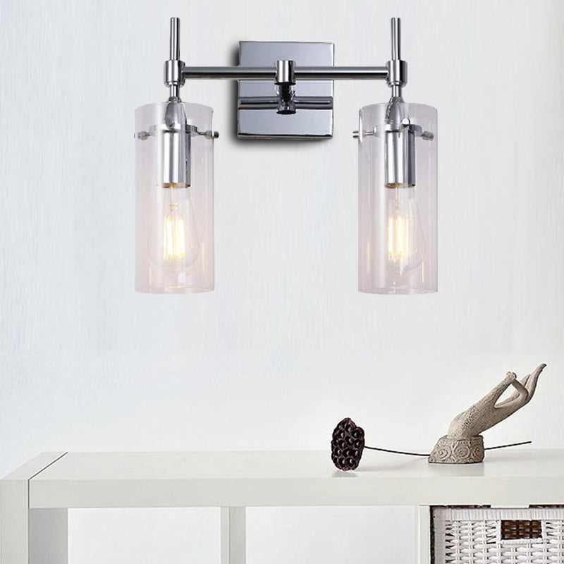 Sikunuo | Chrome/Nickel Cylinder Shade Wall Lighting Modern Clear Glass 2-Light Dining Room Wall Lamp