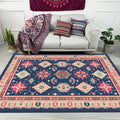 Sikunuo | Southwest Living Room Rug in Blue Tribal Geometric Print Rug Made of Polyester Washable Area Rug