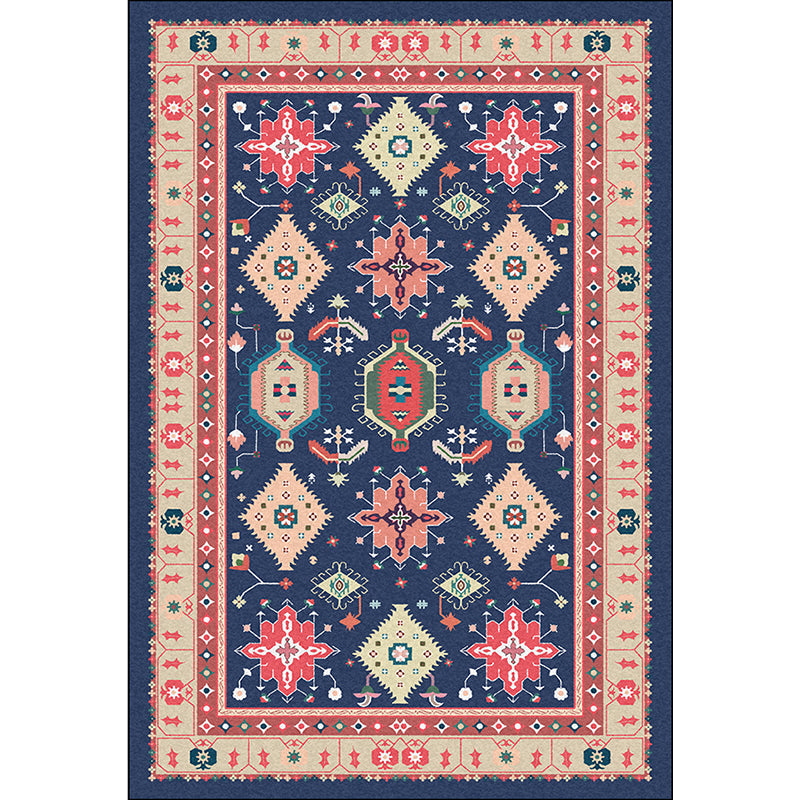 Sikunuo | Southwest Living Room Rug in Blue Tribal Geometric Print Rug Made of Polyester Washable Area Rug