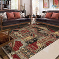 Sikunuo | Red and brown bedroom carpet southwestern geometry floral pattern area rug polyester non-slip rug
