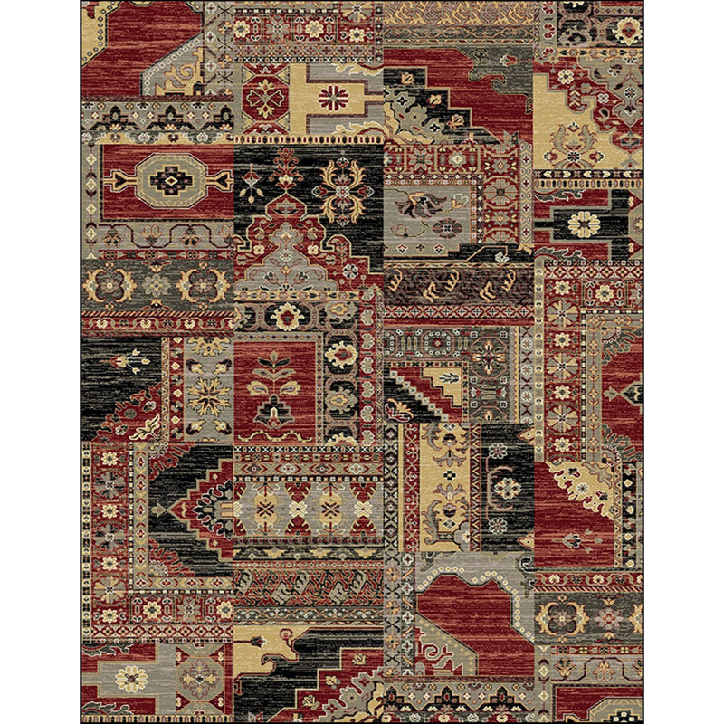 Sikunuo | Red and brown bedroom carpet southwestern geometry floral pattern area rug polyester non-slip rug
