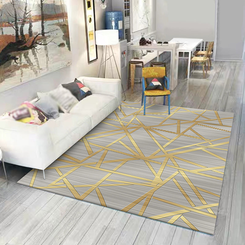 Sikunuo | Modern Novelty Carpet in Gray Geometric Lines Pattern Carpet Polyester Washable Non-slip Area Rug for Home Decoration