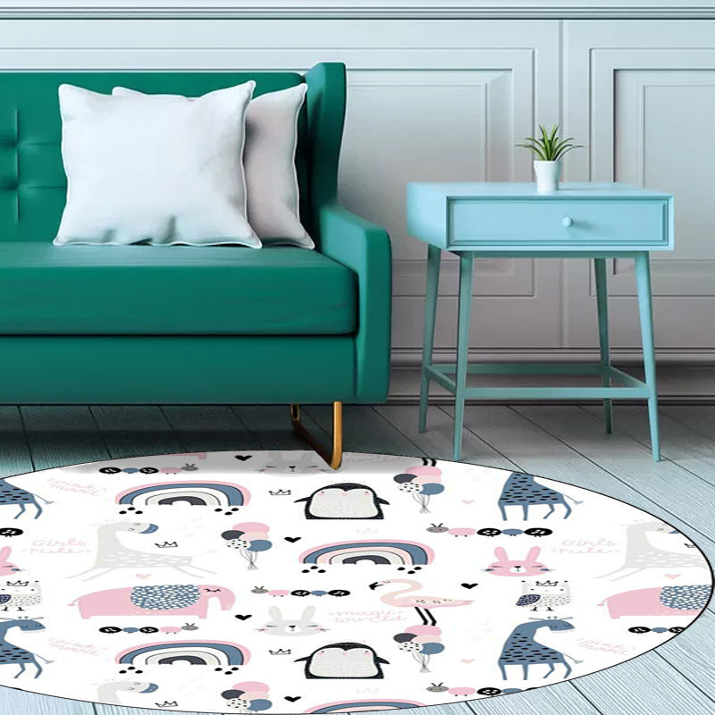 Sikunuo | Simple children's carpet in white and blue animal giraffe penguin rabbit pattern carpet polyester washable carpet for the children's room