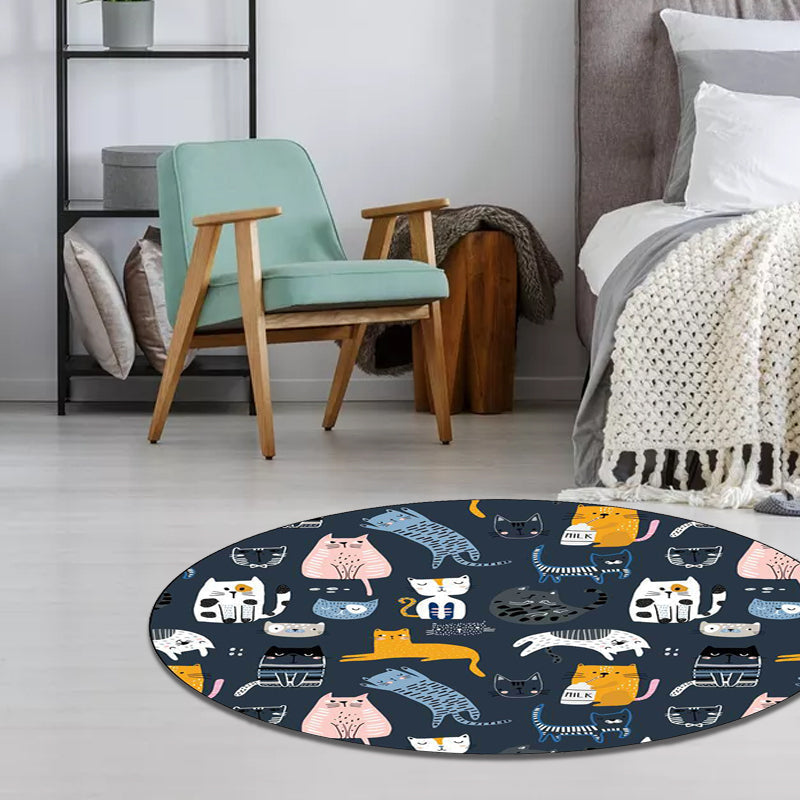 Sikunuo | Simple children's carpet in white and blue animal giraffe penguin rabbit pattern carpet polyester washable carpet for the children's room