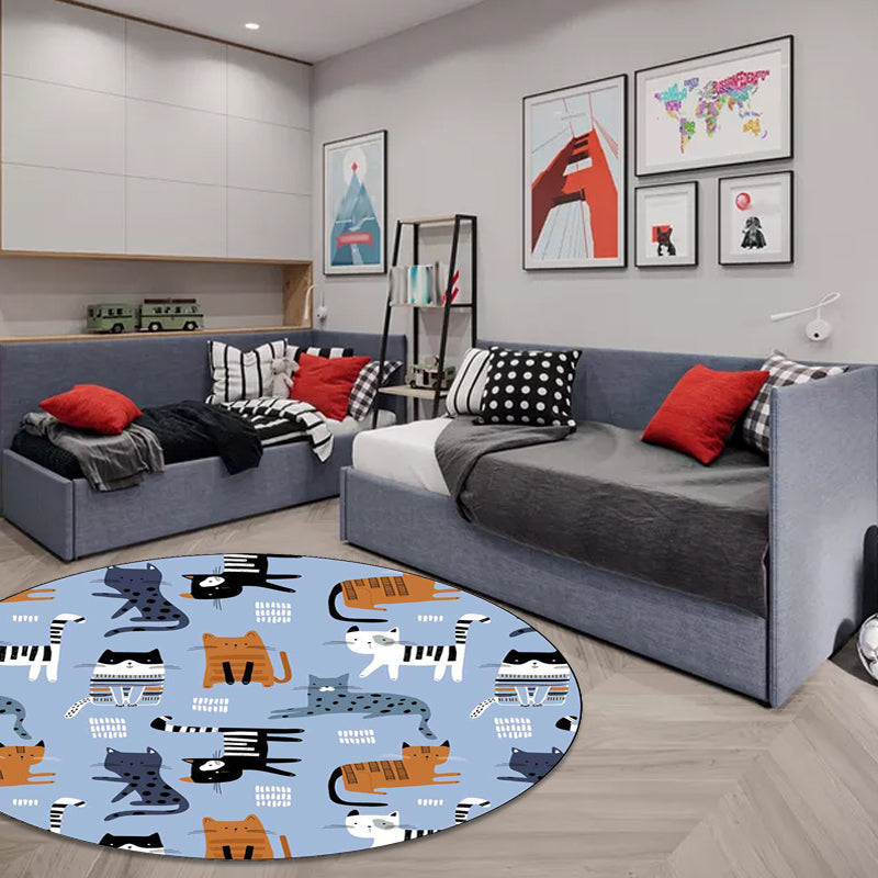 Sikunuo | Simple children's carpet in white and blue animal giraffe penguin rabbit pattern carpet polyester washable carpet for the children's room