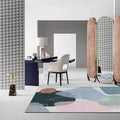 Sikunuo | Novelty Living Room Rug Multicolored Color Box Triangle Print Carpet Polyester Pet Friendly Non-Slip Area Rug