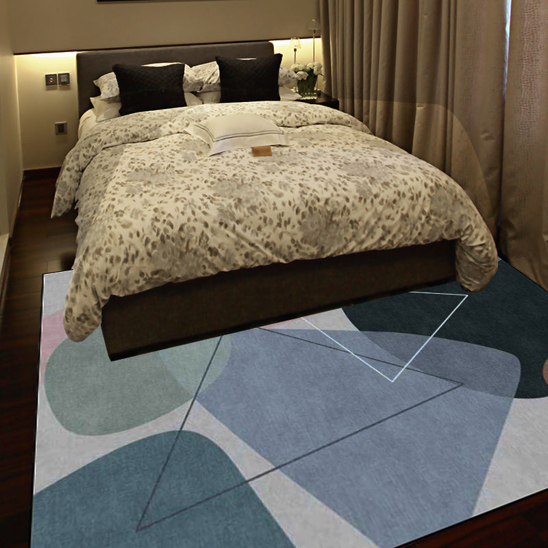 Sikunuo | Novelty Living Room Rug Multicolored Color Box Triangle Print Carpet Polyester Pet Friendly Non-Slip Area Rug