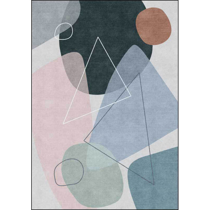 Sikunuo | Novelty Living Room Rug Multicolored Color Box Triangle Print Carpet Polyester Pet Friendly Non-Slip Area Rug