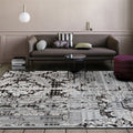 Sikunuo | Shabby Chic Paisley Pattern Carpet Gray Polyester Carpet Machine Washable Non-Slip Back Carpet for Living Room