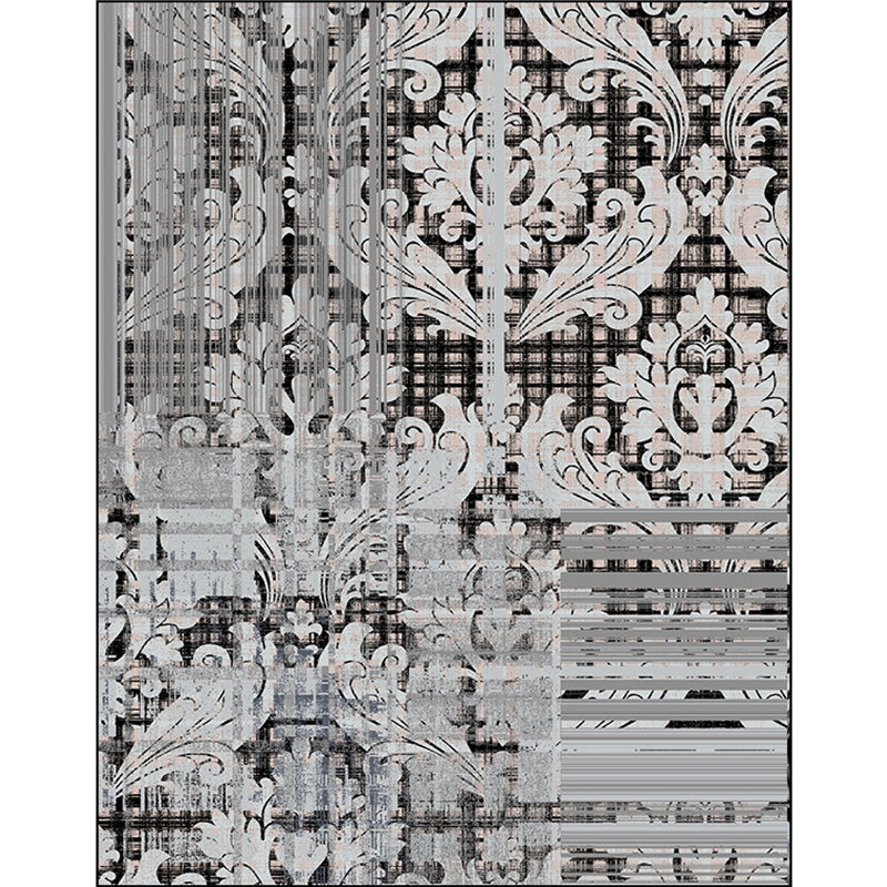 Sikunuo | Shabby Chic Paisley Pattern Carpet Gray Polyester Carpet Machine Washable Non-Slip Back Carpet for Living Room