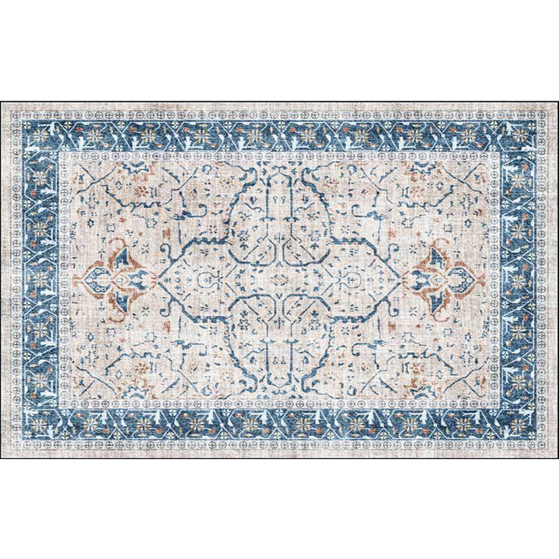 Sikunuo | Traditional medallion pattern rug blue and gray tribal rug polyester washable non-slip bottom area rug for bedroom