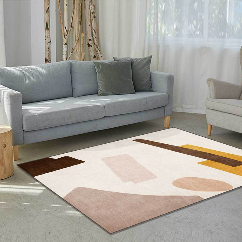 Sikunuo | Beige and Brown Contemporary Carpet Polyester Abstract Carpet Machine Washable Non-Slip Back Carpet for Living Room