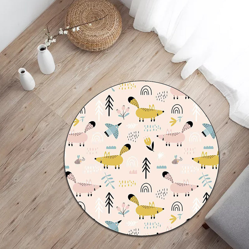 Sikunuo | Kids Bedroom Carpet in White Animal Mouse Bird Tree Print Carpet Polyester Washable Stain Resistant Area Rug