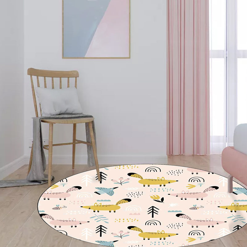 Sikunuo | Kids Bedroom Carpet in White Animal Mouse Bird Tree Print Carpet Polyester Washable Stain Resistant Area Rug