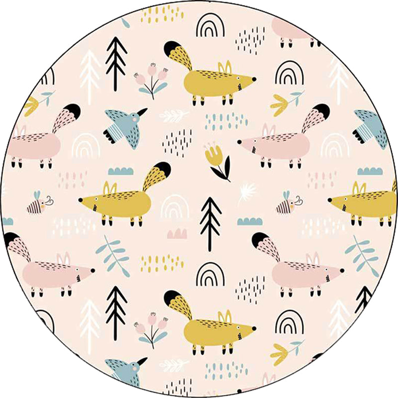 Sikunuo | Kids Bedroom Carpet in White Animal Mouse Bird Tree Print Carpet Polyester Washable Stain Resistant Area Rug