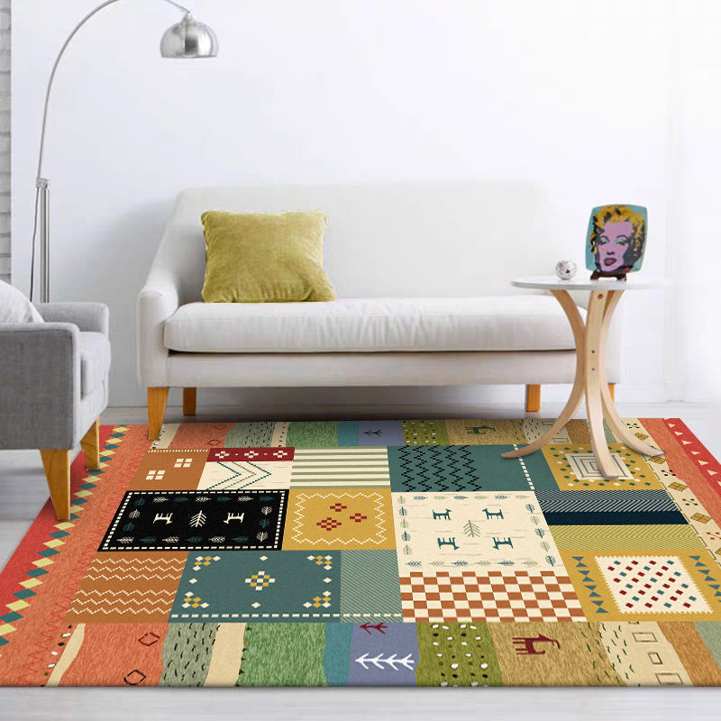 Sikunuo | Southwest living room carpet Colorful animals diamond geometric print carpet polyester anti-slip carpet