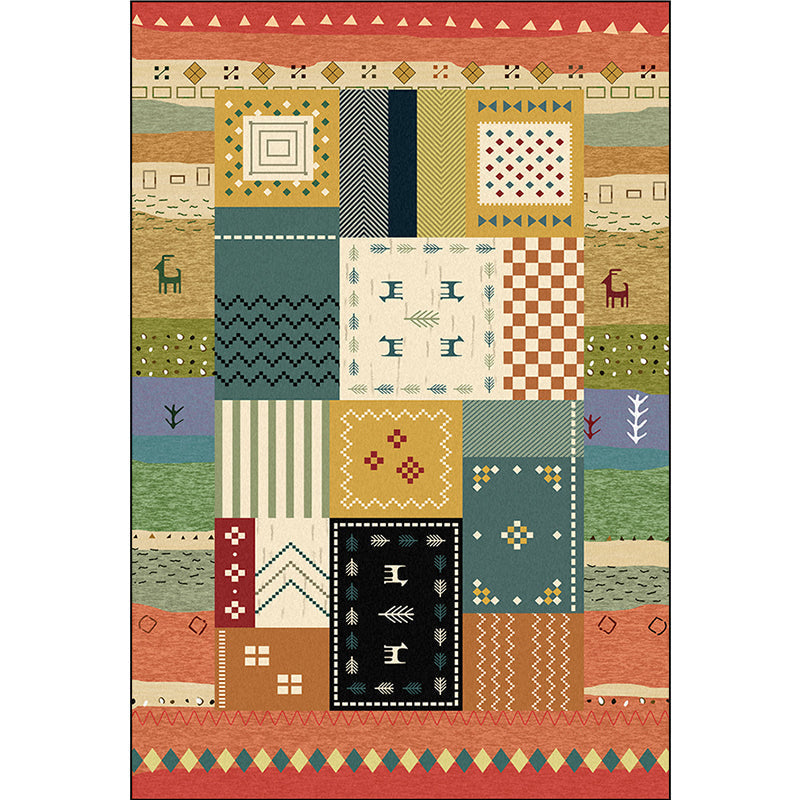 Sikunuo | Southwest living room carpet Colorful animals diamond geometric print carpet polyester anti-slip carpet