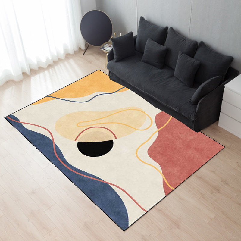 Sikunuo | Ivory Bedroom Carpet Novelty Color Block Striped Pattern Area Rug Polyester Non-Slip Back Washable Rug
