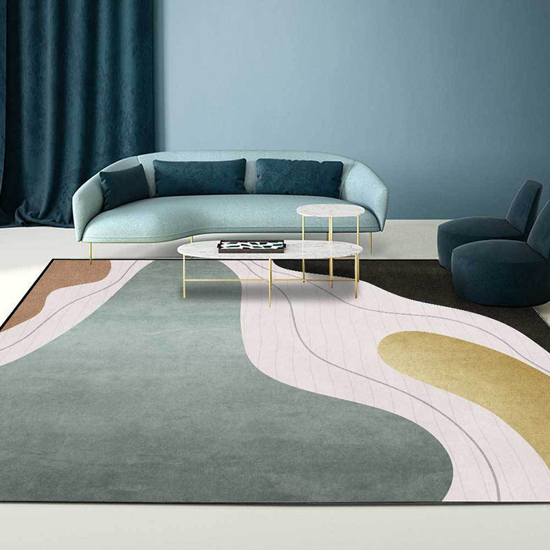 Sikunuo | Colorful Bedroom Carpet Novelty Color Block Line Pattern Area Rug Polyester Stain Resistant Carpet