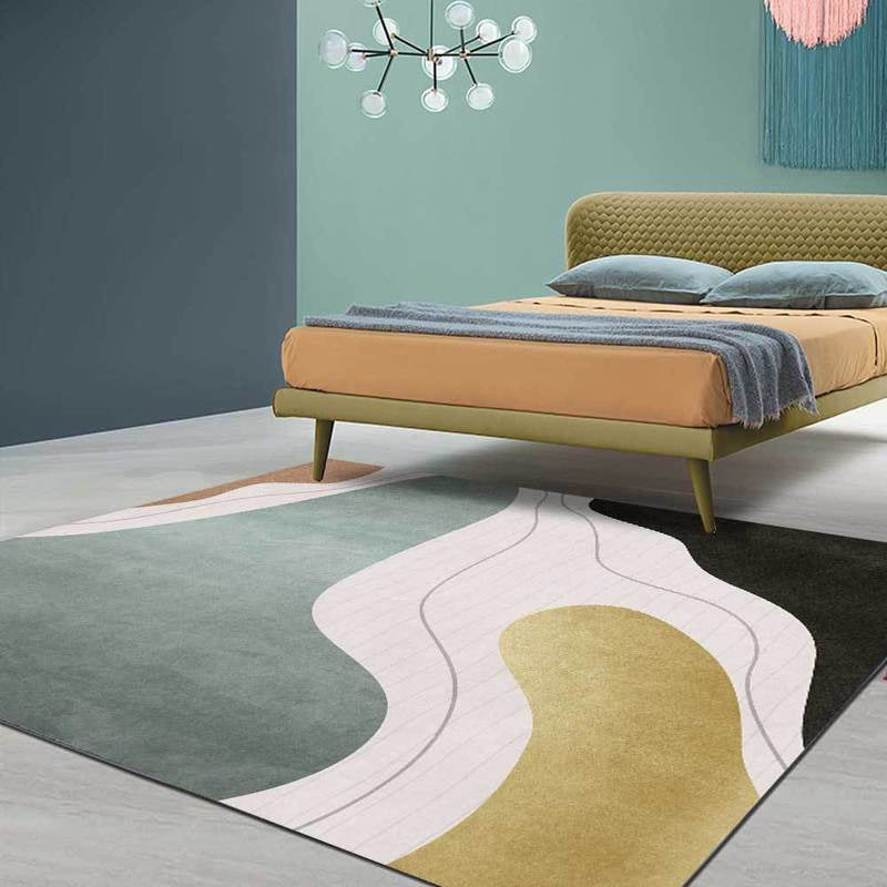 Sikunuo | Colorful Bedroom Carpet Novelty Color Block Line Pattern Area Rug Polyester Stain Resistant Carpet