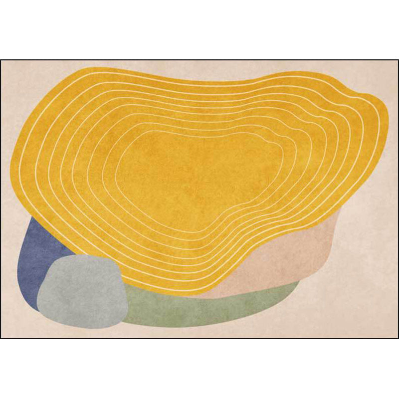 Sikunuo | Novelty Living Room Rug Ivory and Yellow Color Block Stripe Print Rug Polyester Anti-Slip Area Rug