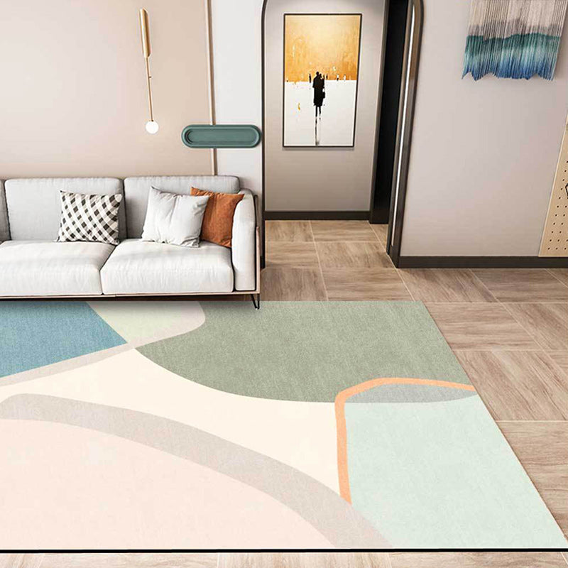 Sikunuo | Colorful Round Bedroom Carpet Novelty Color Block Pattern Area Rug Polyester Washable Anti-Slip Carpet