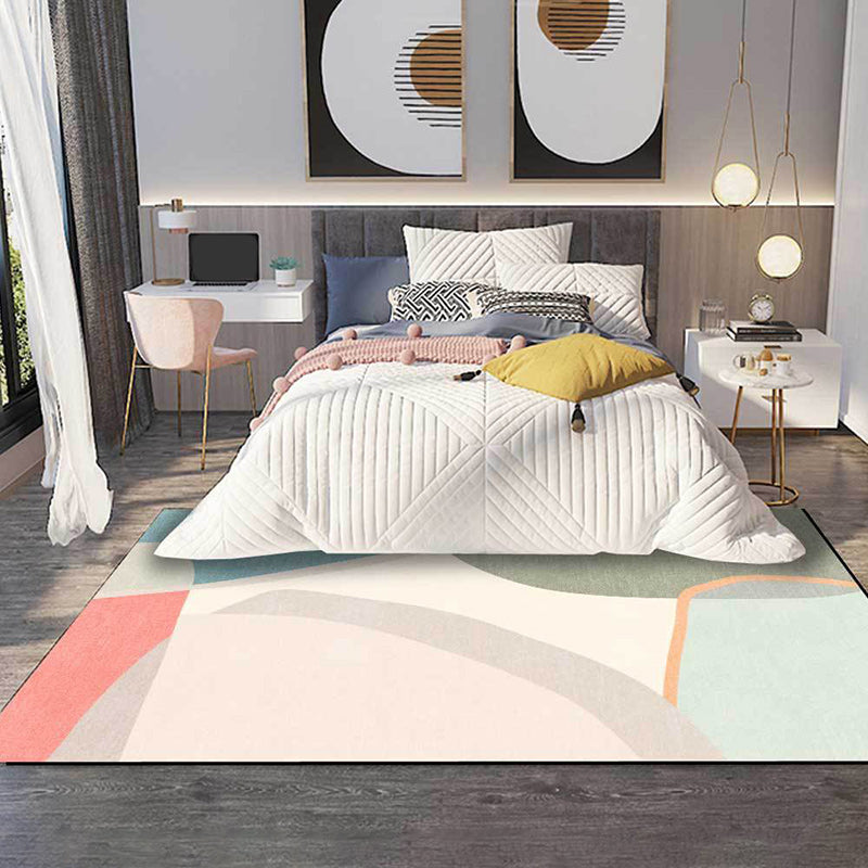 Sikunuo | Colorful Round Bedroom Carpet Novelty Color Block Pattern Area Rug Polyester Washable Anti-Slip Carpet