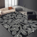 Sikunuo | Novelty Living Room Rug in Black Geometric Line Pattern Rug Polyester Washable Non-Slip Back Rug