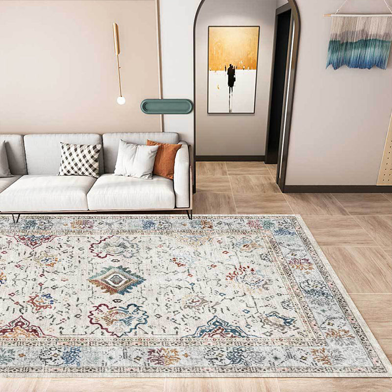 Sikunuo | Shabby Chic Medallion Pattern Carpet Gray Polyester Carpet Machine Washable Non-Slip Backing Carpet for Living Room