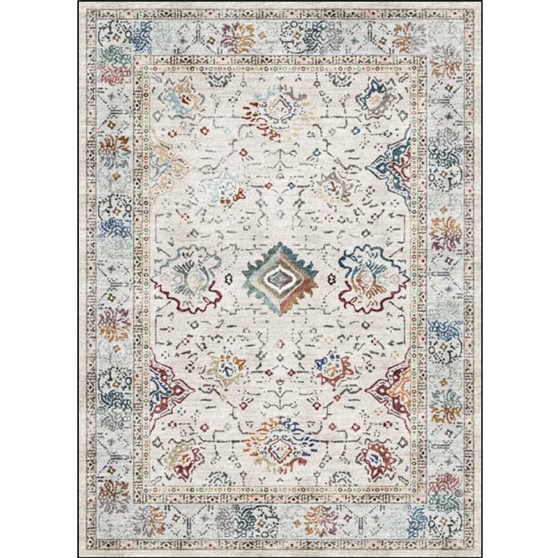 Sikunuo | Shabby Chic Medallion Pattern Carpet Gray Polyester Carpet Machine Washable Non-Slip Backing Carpet for Living Room
