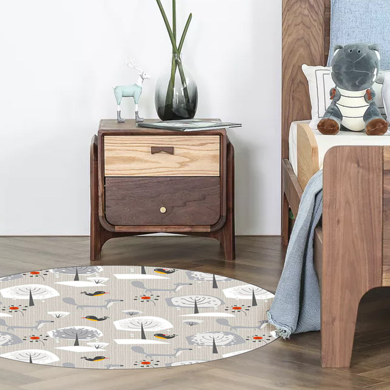 Sikunuo | Gray Children's Room Carpet Children's Animal Megalocnidae Pattern Carpet Polyester Pet-Friendly Carpet