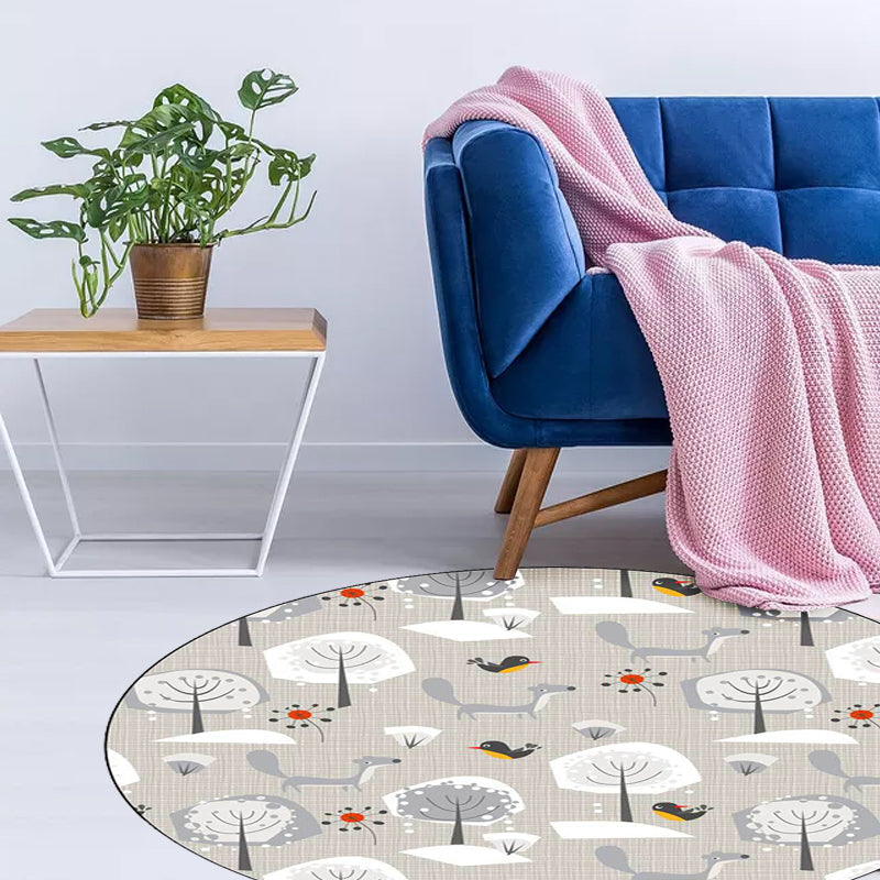 Sikunuo | Gray Children's Room Carpet Children's Animal Megalocnidae Pattern Carpet Polyester Pet-Friendly Carpet