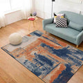 Sikunuo | Industry Abstract Carpet Orange and Blue Polyester Rug Machine Washable Non-Slip Area Rug for Bedroom
