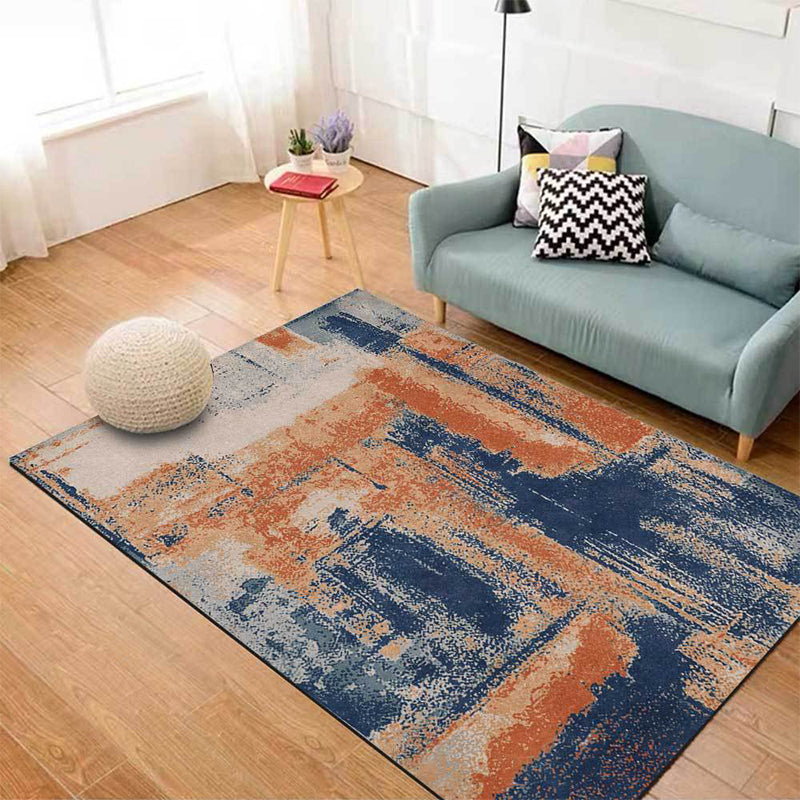 Sikunuo | Industry Abstract Carpet Orange and Blue Polyester Rug Machine Washable Non-Slip Area Rug for Bedroom