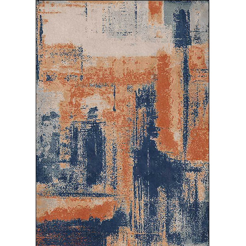 Sikunuo | Industry Abstract Carpet Orange and Blue Polyester Rug Machine Washable Non-Slip Area Rug for Bedroom