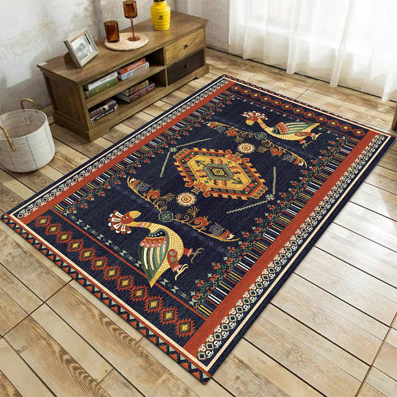 Sikunuo | Stem Southwest Carpet in Black Animals Diamond Stripes Pattern Carpet Polyester Stain-Resistant Carpet for Home Decorations