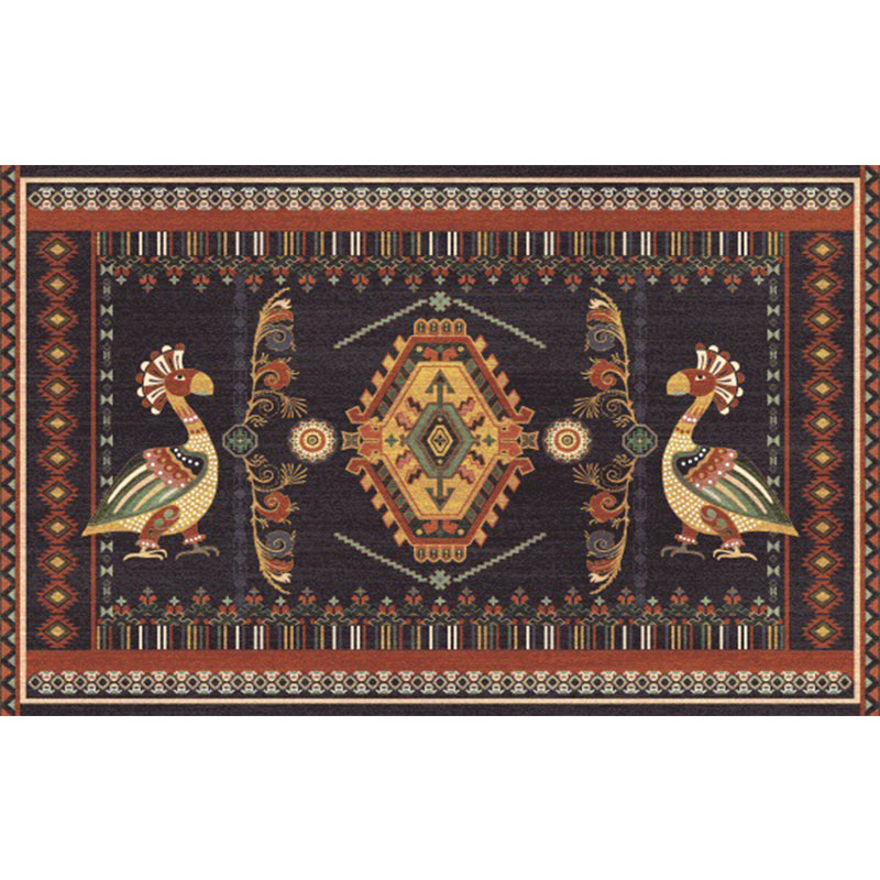 Sikunuo | Stem Southwest Carpet in Black Animals Diamond Stripes Pattern Carpet Polyester Stain-Resistant Carpet for Home Decorations
