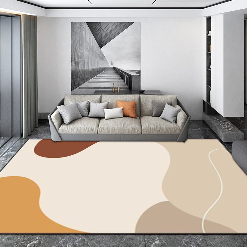 Sikunuo | Ivory Bedroom Carpet Novelty Color Block Irregular Shapes Pattern Rug Polyester Non-Slip Back Washable Rug