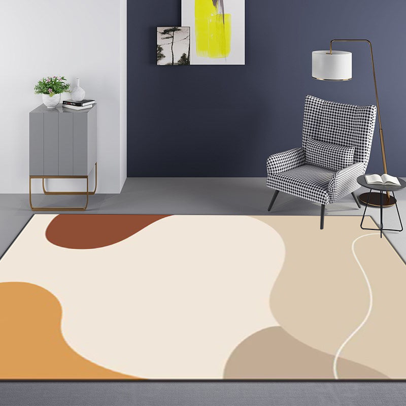 Sikunuo | Ivory Bedroom Carpet Novelty Color Block Irregular Shapes Pattern Rug Polyester Non-Slip Back Washable Rug