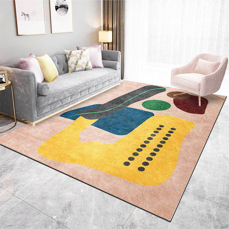 Sikunuo | Funky Abstract Colorblock Rug Pink Multicolor Nordic Rug Polyester Machine Washable Non-Slip Rug for Bedroom