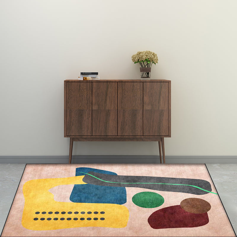 Sikunuo | Funky Abstract Colorblock Rug Pink Multicolor Nordic Rug Polyester Machine Washable Non-Slip Rug for Bedroom