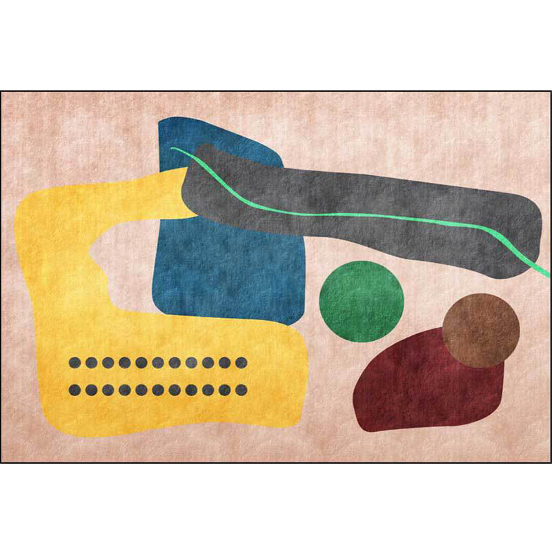 Sikunuo | Funky Abstract Colorblock Rug Pink Multicolor Nordic Rug Polyester Machine Washable Non-Slip Rug for Bedroom