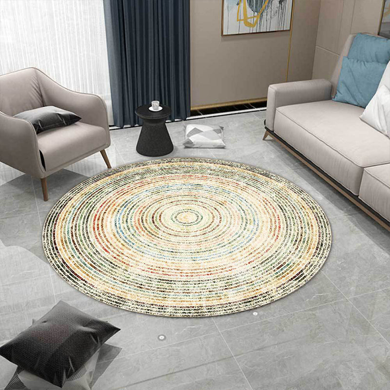 Sikunuo | Yellow Rustic Carpet Polyester Concentric Circles Pattern Carpet Washable Non-Slip Background Area Rug for Living Room