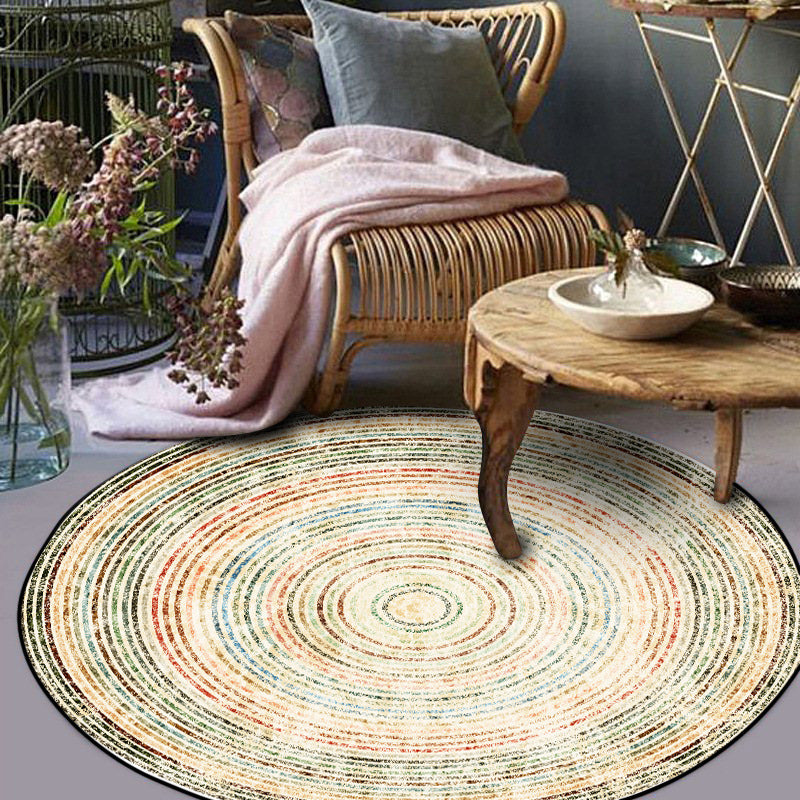 Sikunuo | Yellow Rustic Carpet Polyester Concentric Circles Pattern Carpet Washable Non-Slip Background Area Rug for Living Room