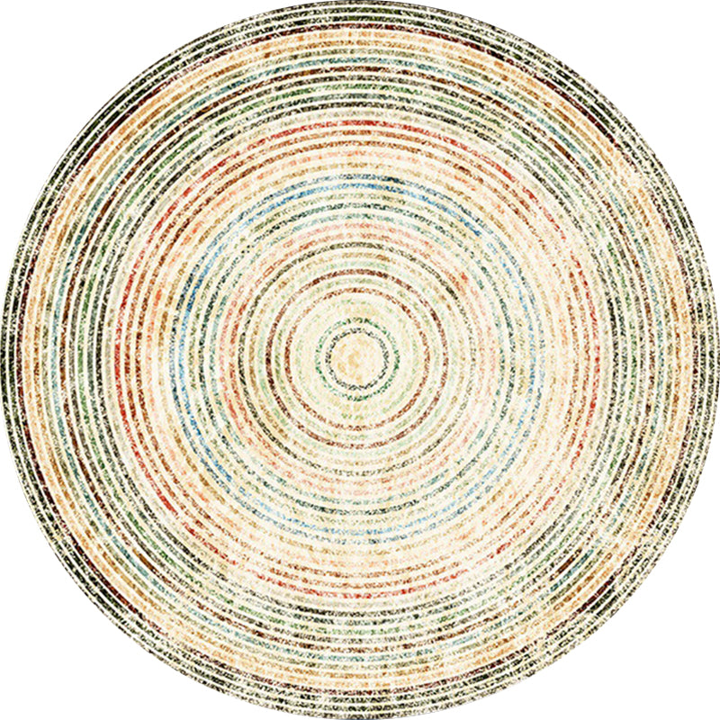 Sikunuo | Yellow Rustic Carpet Polyester Concentric Circles Pattern Carpet Washable Non-Slip Background Area Rug for Living Room