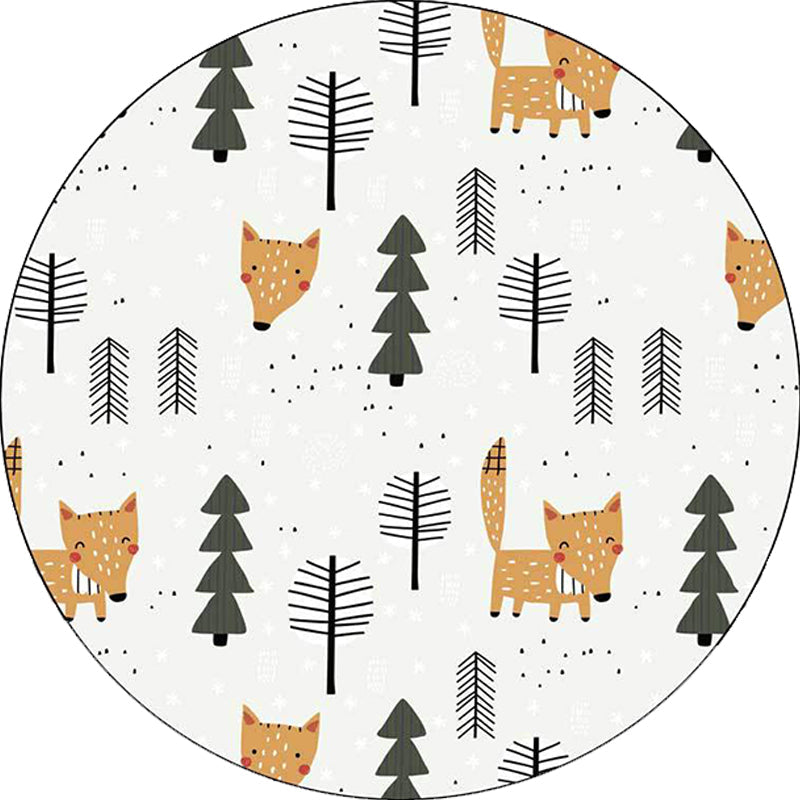 Sikunuo | White Children's Room Carpet Kids Animal Fox Tree Pattern Area Rug Polyester Stain Resistant Rug