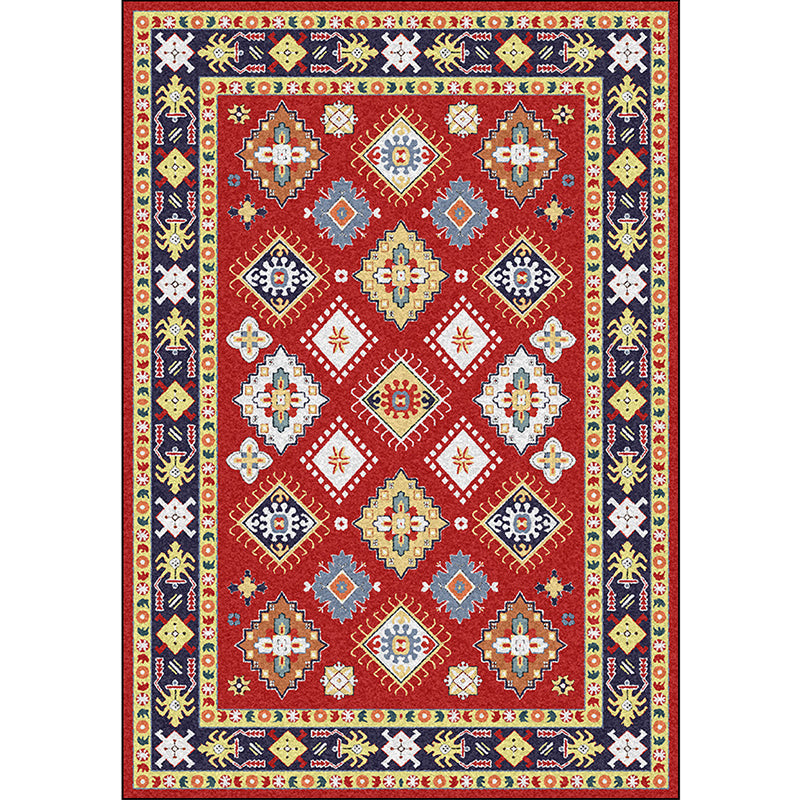 Sikunuo | Southwest Living Room Rug in Red Diamond Print Rug Polyester Non-Slip Pet-Friendly Room Rug