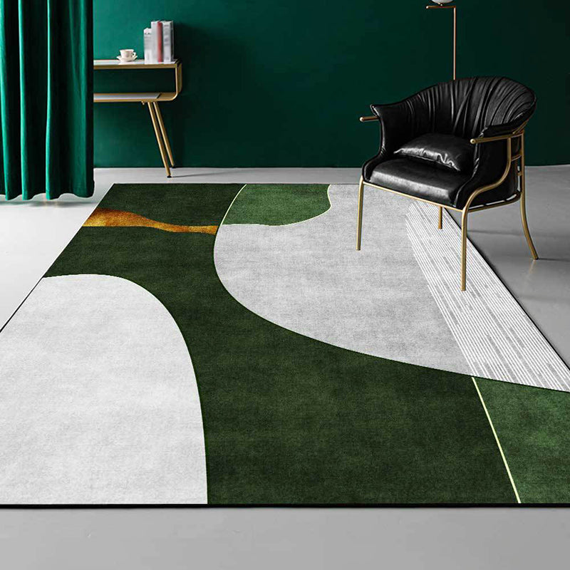 Sikunuo | Green and Gray Bedroom Carpet Novelty Color Block Stripe Pattern Area Rug Polyester Stain Resistant Rug