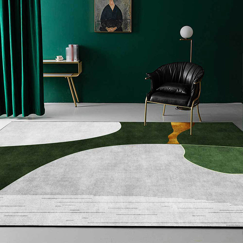 Sikunuo | Green and Gray Bedroom Carpet Novelty Color Block Stripe Pattern Area Rug Polyester Stain Resistant Rug
